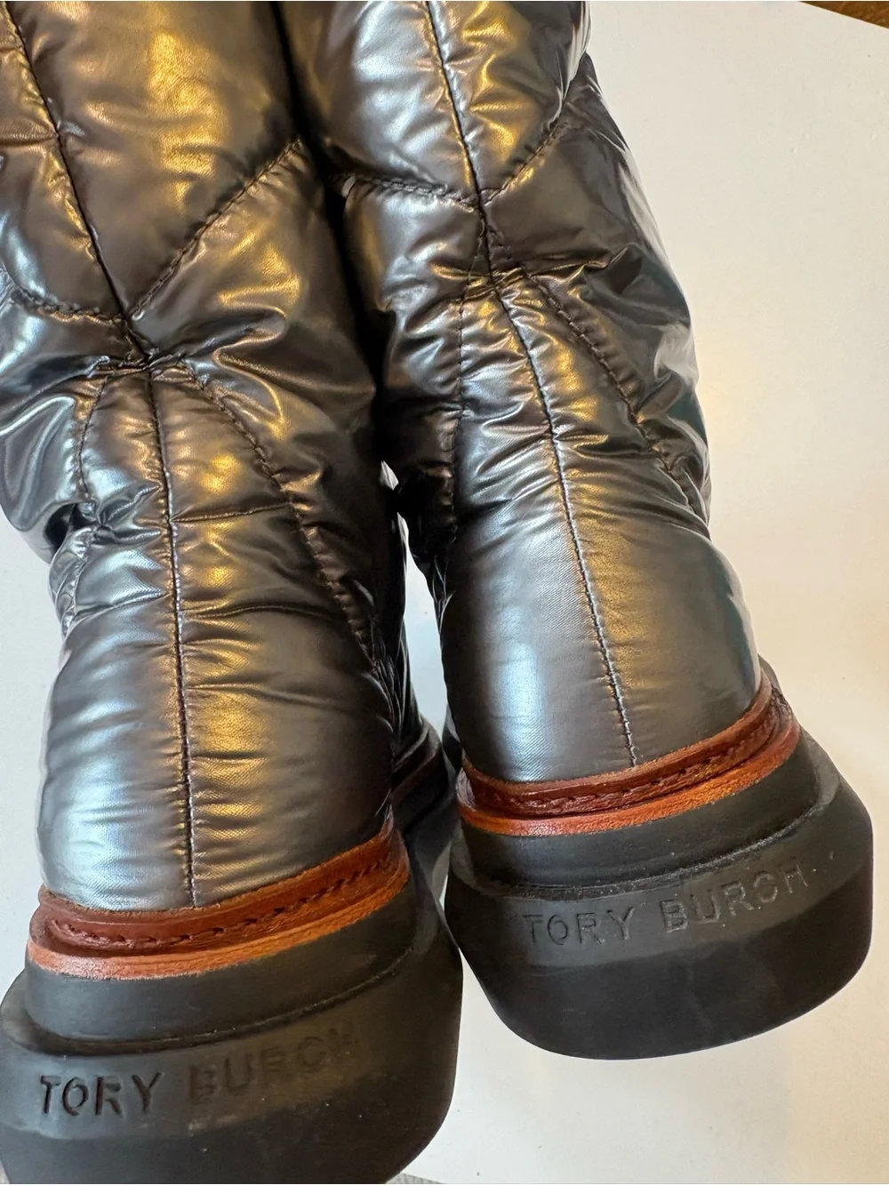 Tory Burch || Sleeping Bag Quilted Winter Booties Snow Ski Moon Boots Silver 5.5